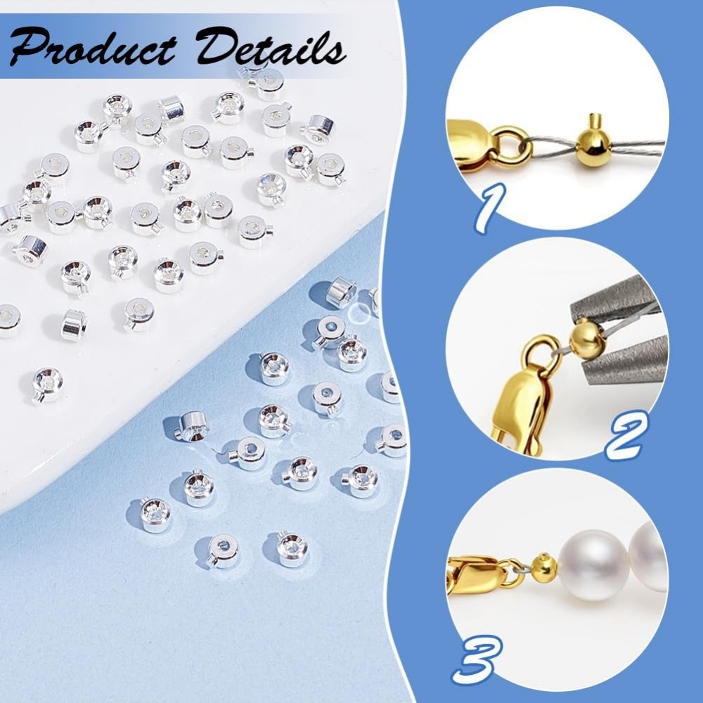 60 pçs contas de crimpagem de  - Jewelry Making Silver avaliação e preço
